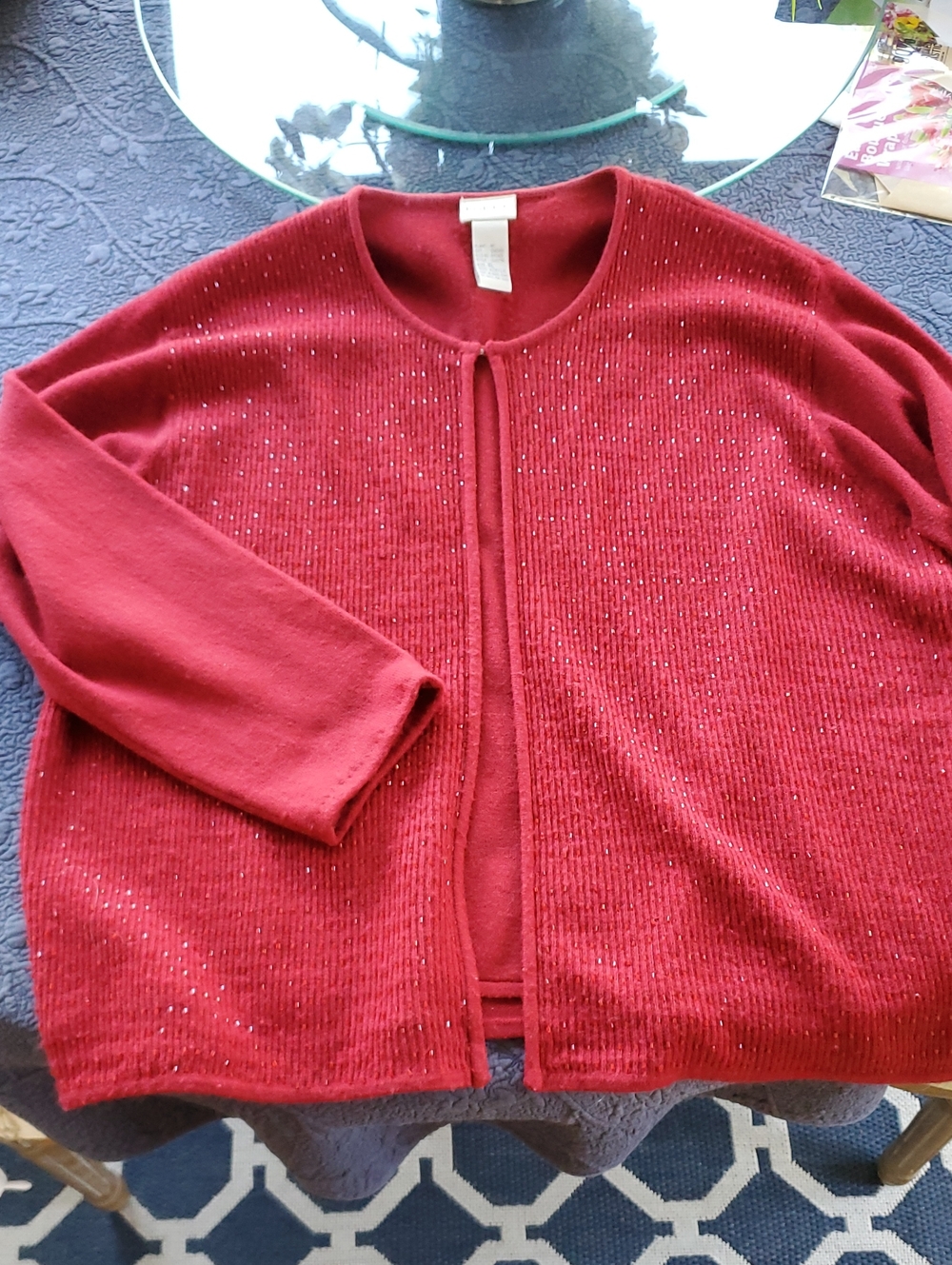 Koret Ruby Red Knit Open-front Sweater with Sparkle Christmas Holiday